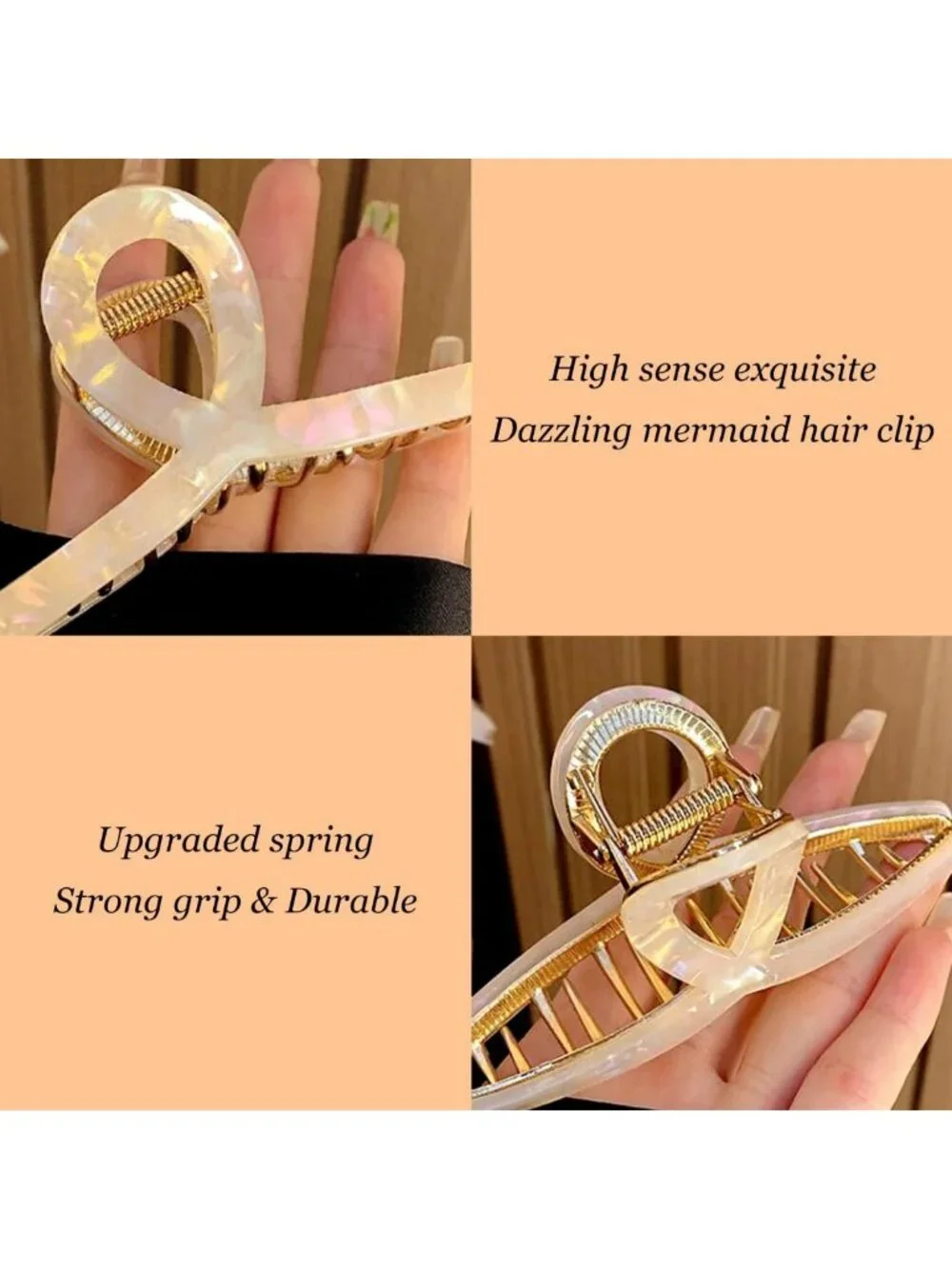 Set of 3 Big Butterfly Claw Hair Clips - 4.5” Acetate & Metal for Thick Hair